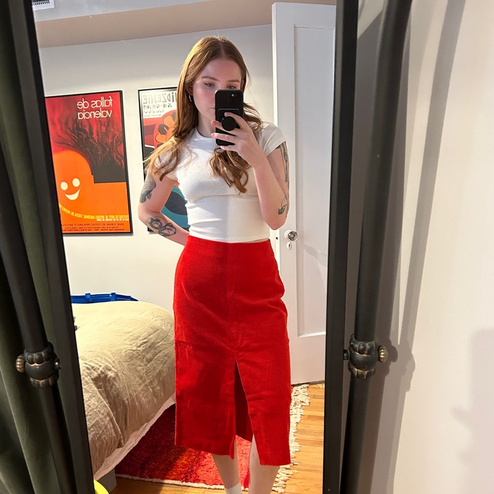 & Other Stories Red Corduroy Skirt